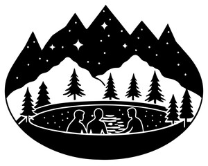 Obraz premium hot spring in snowy mountains silhouette vector illustration