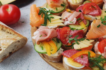 Oblozeny chlebicek or just chlebicek, traditional open sandwich in Czech Republic
