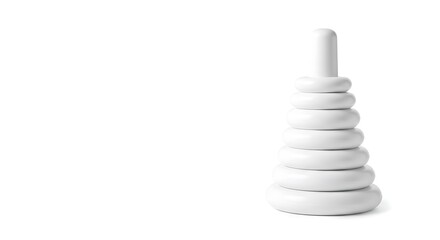 A minimalist white stacking ring toy with a rounded top on a white background.