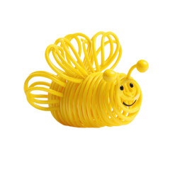 A yellow toy bug made of wire