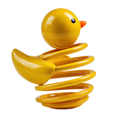 A yellow duck is sitting on a spring