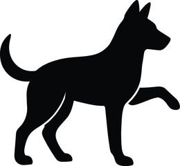 vector silhouette, dog with one paw raised, side view, solid black