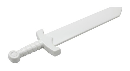 A simple white plastic toy sword with a detailed handle and blade