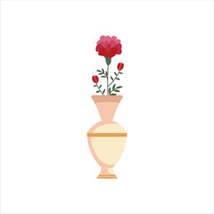 Vase with Rose Flower Vector Flat Illustration