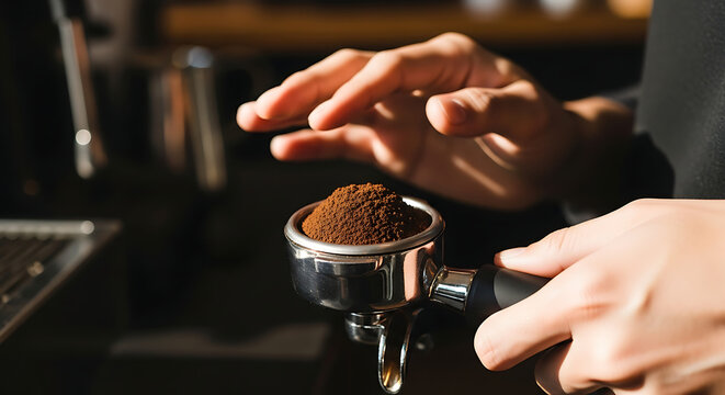 Perfecting the Brew Expert Hands Preparing a Shot of Espresso With Precision
