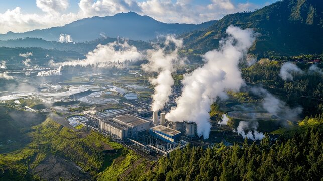 Established Aerial View of Dieng Geothermal Power Plant, Wonosobo, Indonesia