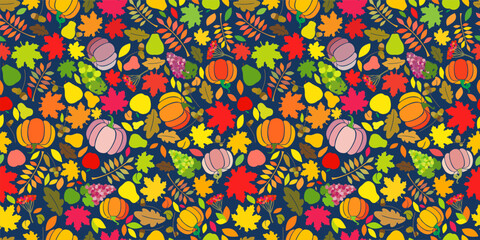 Gift wrapping paper colorful design. Seamless mockup. Autumnal harvest holiday background. Fall pattern.