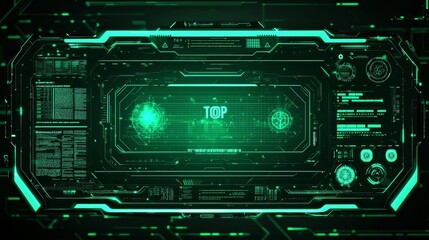 Green color of futuristic hud banner that have word top performance on user interface screen on black background