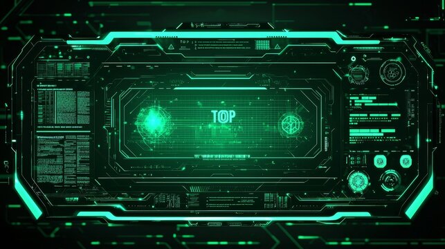 Green color of futuristic hud banner that have word top performance on user interface screen on black background - Powered by Adobe