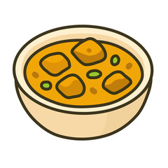 Illustration of Curry Dish in Bowl with Potatoes and Vegetables
