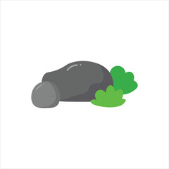 Flat Rock with Grass and Moss Vector Flat Illustration