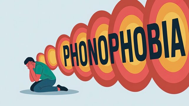 Phonophobia: A poignant portrayal of Phonophobia, a vivid visual representation of the disabling fear of sound, with a person reacting to the fear.