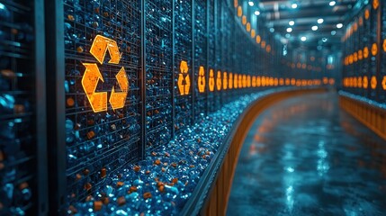 Recycling Plant Interior Showcasing Sorting Operations and Materials