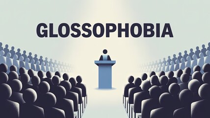 Glossophobia Illustration: Captures the anxiety of public speaking, featuring a speaker standing before an audience, creating a visual representation of the fear.