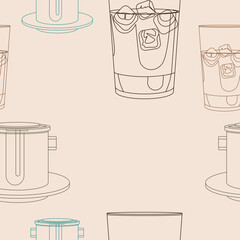 Editable Outline Style Vietnamese Iced Coffee With Condensed Milk Vector Illustration as Seamless Pattern for Creating Background of Cafe With Vietnamese Culture and Tradition Related Design
