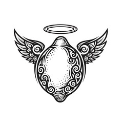 Whimsical lemon angel with wings and halo, a unique and charming design, isolated on white background