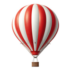 A red and white hot air balloon with a basket