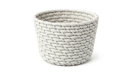 A Textured White Woven Basket with a Thick Braided Rim