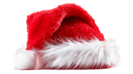 Red santa hat with white fur trim isolated on transparent background
