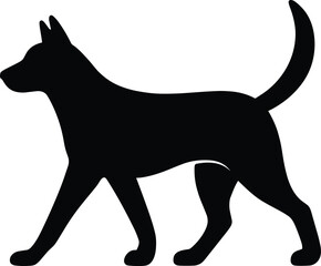 vector silhouette, walking dog, tail up, side profile, solid black