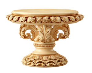 Elegant marble pedestal with classical sculpture base and ornate carving. This isolated antique furniture piece has majestic feel, perfect for luxurious interior