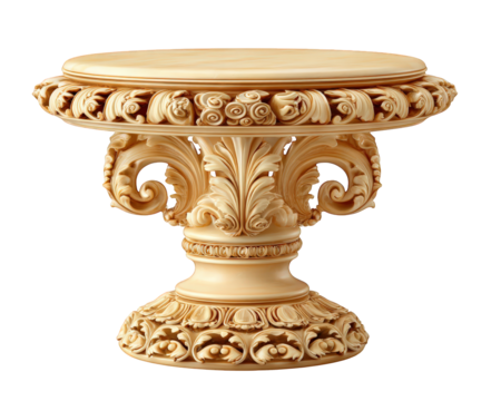 Elegant marble pedestal with classical sculpture base and ornate carving. This isolated antique furniture piece has majestic feel, perfect for luxurious interior