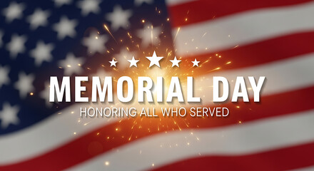 A commemorative tribute background featuring the USA flag, golden sparks, and stars for veterans