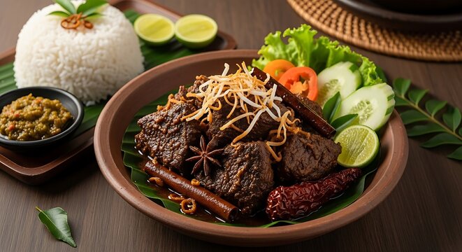 Authentic rendang photo with beef and traditional Indonesian spices