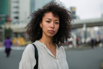 Blasian black Asian mixed race woman serious face