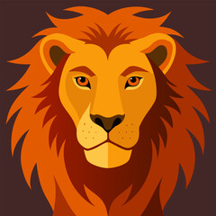 Close-up Vector Illustration of Lion Face with Flowing Mane in Sunset Light Detailed Realistic Style