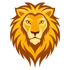Highly Detailed Lion Head Vector Illustration with Golden Mane and Bold Lines Isolated on White Background