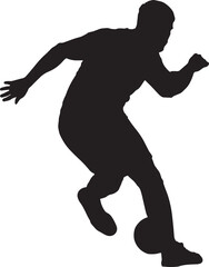 Soccer Player Silhouette, Dribbling Ball Isolated on White Background.