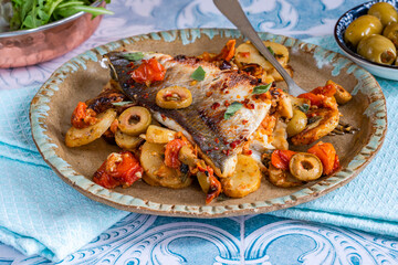 Mediterranean-style sea bass traybake