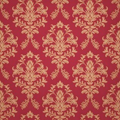 Fototapeta premium Elegant Damask Red and Gold Seamless Background – Luxury Digital Paper with Ornate Vintage Pattern, Decorative Holiday Texture for Scrapbooking & Crafts