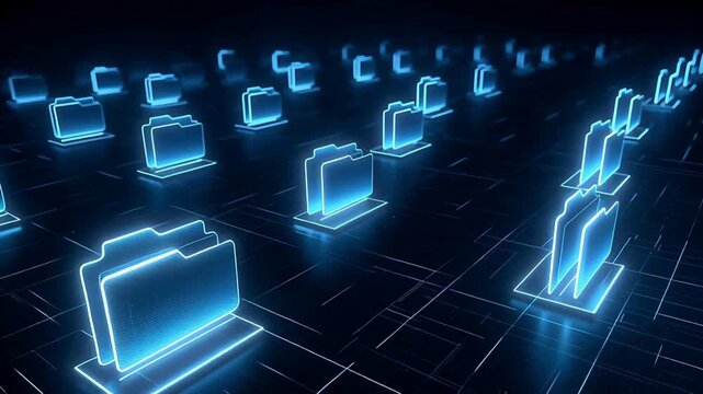 Digital file organization virtual space graphic design futuristic environment aerial view