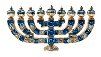 Ornate jeweled menorah isolated on transparent background