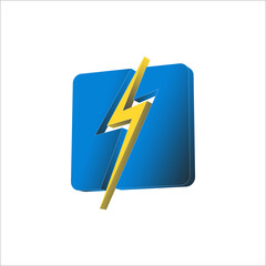 3D electricity icon in blue and yellow with white background, can be used as graphic design