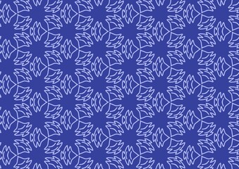 Abstract Floral Outline Seamless Pattern Blue Background 