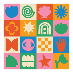 Abstract Geometric Shapes Colorful Modern Retro Pattern Design