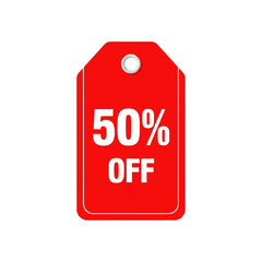 Red 50% Off Discount Tag Isolated on White Background, Sale Promotion