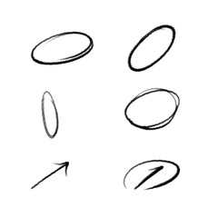 Collection of sketched circles and an arrow, isolated on transparent background