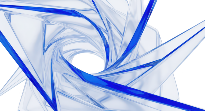 Abstract blue and white swirling geometric shape isolated on transparent background