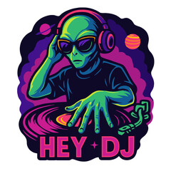 alien dj vector music art party vibes culture club scene