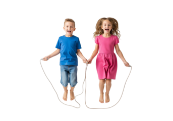 Energetic Kids Jumping Rope in Playtime Fun
