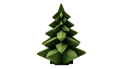 Obraz premium Geometric green christmas tree made of origami isolated on transparent background