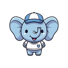 Obraz premium Cute Baby Elephant Character Wearing a Cap and T-Shirt