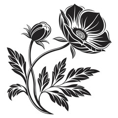 Elegant Black and White Floral Design Element.