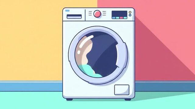 Cartoon style washing machine with water and detergent