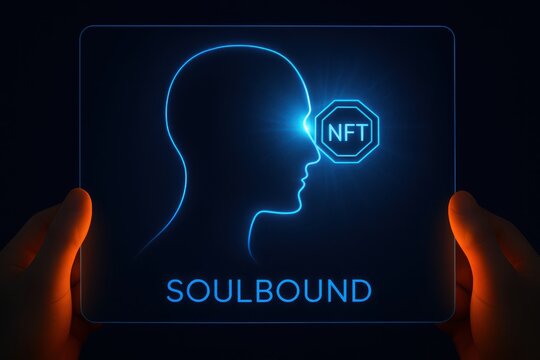 Digital soulbound nft head silhouette glowing blue