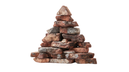 Pyramid of old bricks isolated on transparent background